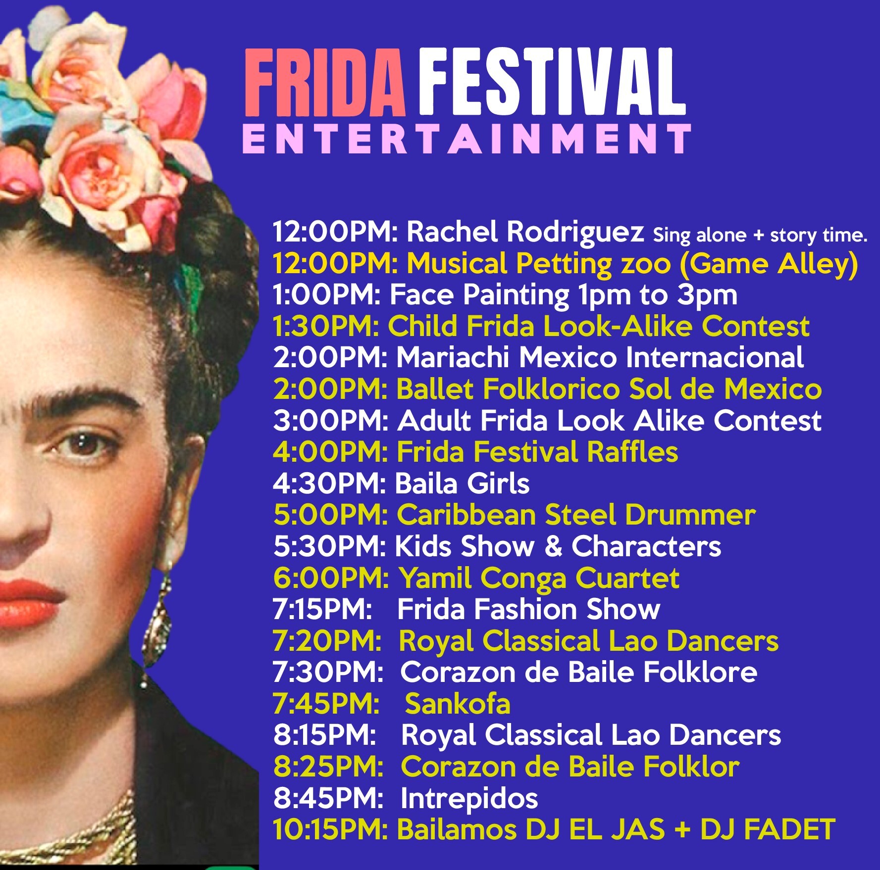Frida Festival Entertainment Schedule