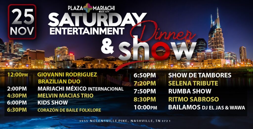 Dinner Show and Saturday Entertainment Schedule for November 25