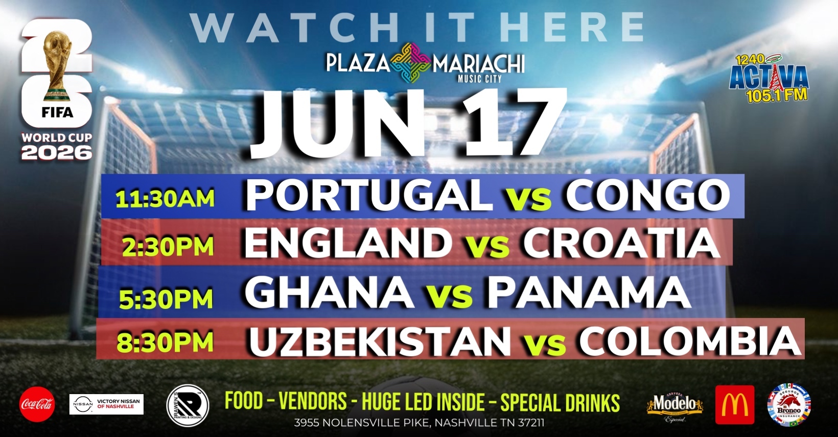 Colombia vs Uzbekistan World Cup Watch Party Nashville