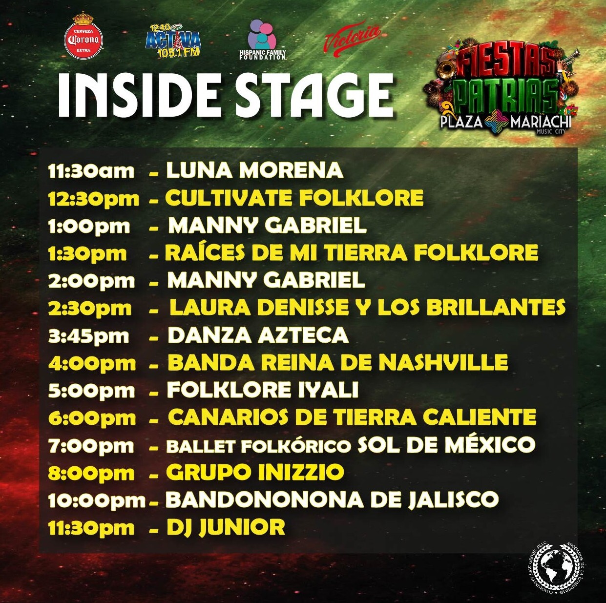 Fiestas Patrias 2026 Inside Stage schedule at Plaza Mariachi Nashville